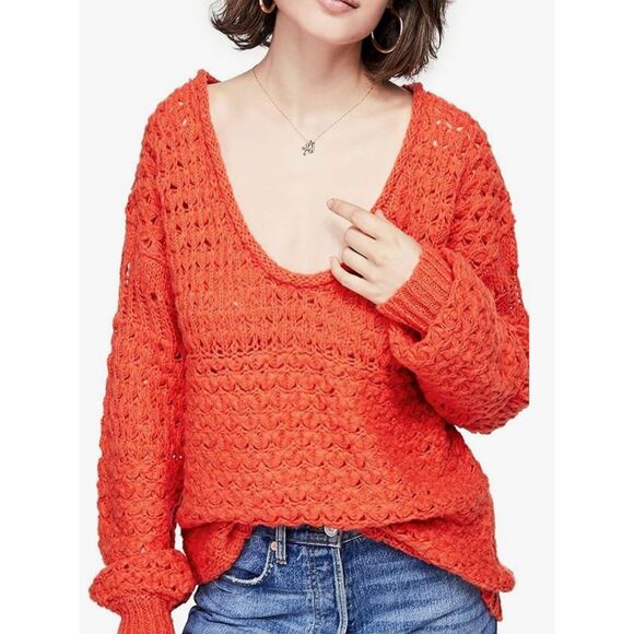NEW Free People Women’s XS Crashing Waves Bulky Knit Pullover Sweater - Picture 1 of 5